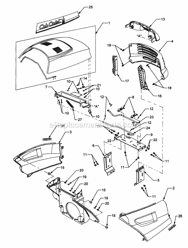Hood, Grille And Side Panels Diagram and Parts List for 3185 14A-665-100 Cub Cadet Lawn Tractor